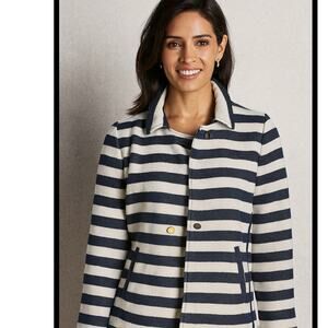 Chico’s Zenergy Navy White Striped Jacket Women’s Medium Preppy Nautical Fall